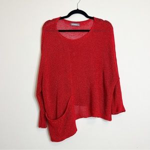 Alembika Scoop Neck Open Knit Oversized Pocket Sweater Lagenlook Red Size M